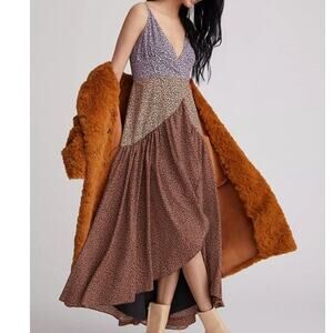 Anthropologie NWT Hutch Floral Contrast Satin High-Low Wrap Midi Dress XS